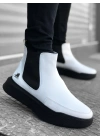 Ba0150 Bağcıksız Bantlı Erkek Yüksek Taban Beyaz Siyah Taban Spor Erkek Bot