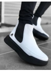 Ba0150 Bağcıksız Bantlı Erkek Yüksek Taban Beyaz Siyah Taban Spor Erkek Bot
