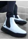 Ba0150 Bağcıksız Bantlı Erkek Yüksek Taban Beyaz Siyah Taban Spor Erkek Bot