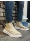 Ba0150 Bağcıksız Erkek Krem Süet Yüksek Taban Spor Erkek Bot
