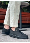 BA0152 Bağcıklı Yüksek Taban Siyah Keten Siyah Taban Erkek Ayakkabı