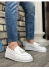 BA0154  Bağcıksız Yüksek Taban Cilt Beyaz Renk Püsküllü Erkek Ayakkabı