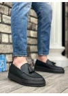 BA0154  Bağcıksız Yüksek Taban Cilt Siyah Renk Püsküllü Erkek Ayakkabı