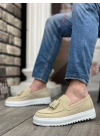 BA0154  Bağcıksız Yüksek Taban Keten Krem Renk Püsküllü Erkek Ayakkabı