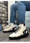 BA0155 Bağcıklı Erkek Yüksek Taban Beyaz Siyah Taban Spor Bot