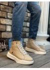 Ba0155 Bağcıklı Erkek Yüksek Taban Krem Beyaz Taban Spor Erkek Bot