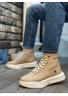 Ba0155 Bağcıklı Erkek Yüksek Taban Krem Beyaz Taban Spor Erkek Bot