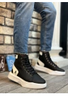 BA0155 Bağcıklı Erkek Yüksek Taban Siyah Beyaz Siyah Taban Spor Bot