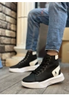 Ba0155 Bağcıklı Erkek Yüksek Taban Siyah Beyaz Siyah Taban Spor Erkek Bot