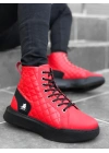 Ba0159 Bağcıklı Kırmızı Kapitone Erkek Yüksek Taban Spor Erkek Bot
