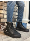 Ba0159 Bağcıklı Siyah Kapitone Erkek Yüksek Taban Spor Erkek Bot