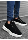 Ba0161 Bağcıklı Erkek Yüksek Taban Siyah Beyaz Erkek Spor Ayakkabı