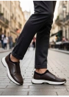 BA0244 İçi Dışı Hakiki Deri Bantlı Rahat Taban Casual Kahverengi Erkek Ayakkabı