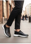 BA0244 İçi Dışı Hakiki Deri Bantlı Rahat Taban Casual Siyah Erkek Ayakkabı