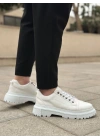 BA0245 Beyaz Akıllı Lastik Bağcık Yüksek Siyah Taban Günlük Erkek Ayakkabı