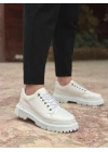 BA0245 Beyaz Akıllı Lastik Bağcık Yüksek Siyah Taban Günlük Erkek Ayakkabı