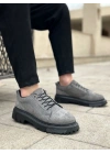 BA0245 Gri Süet Akıllı Lastik Bağcık Yüksek Taban Günlük Erkek Ayakkabı