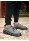 BA0245 Gri Süet Akıllı Lastik Bağcık Yüksek Taban Günlük Erkek Ayakkabı