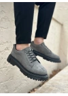 BA0245 Gri Süet Akıllı Lastik Bağcık Yüksek Taban Günlük Erkek Ayakkabı