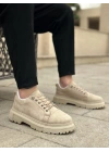 BA0245 Krem Süet Akıllı Lastik Bağcık Yüksek Taban Günlük Erkek Ayakkabı