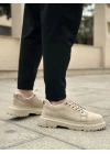 BA0245 Krem Süet Akıllı Lastik Bağcık Yüksek Taban Günlük Erkek Ayakkabı