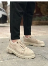 BA0245 Krem Süet Akıllı Lastik Bağcık Yüksek Taban Günlük Erkek Ayakkabı