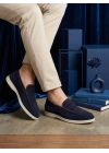 BA0252 %100 İçi Dışı Hakiki Deri Erkek Lacivert Süet Casual Loafer Termo Taban Ayakkabı