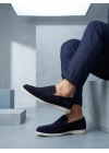 BA0252 %100 İçi Dışı Hakiki Deri Erkek Lacivert Süet Casual Loafer Termo Taban Ayakkabı