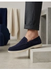 BA0252 %100 İçi Dışı Hakiki Deri Erkek Lacivert Süet Casual Loafer Termo Taban Ayakkabı