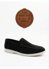 BA0252 %100 İçi Dışı Hakiki Deri Erkek Siyah Süet Casual Loafer Termo Taban Ayakkabı