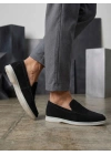 BA0252 %100 İçi Dışı Hakiki Deri Erkek Siyah Süet Casual Loafer Termo Taban Ayakkabı