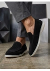 BA0252 %100 İçi Dışı Hakiki Deri Erkek Siyah Süet Casual Loafer Termo Taban Ayakkabı
