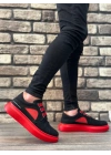 Ba0302 Boa Kalın Taban Bağcıksız Tarz Casual Siyah Kırmızı Erkek Ayakkabı Erkek Günlük Ayakkabı