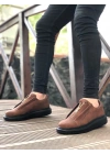 BA0310 BOA Kalın Yüksek Taban Fermuarlı Taba Siyah Erkek Ayakkabı