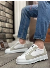Ba0323 Boa Kalın Tırtık Yüksek Taban Beyaz Gri Bağcıklı Spor Erkek Ayakkabı Erkek Günlük Ayakkabı