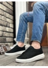 BA0336 İçi Dışı Hakiki Nubuk Deri Siyah Bağcıklı Casual Erkek Ayakkabı