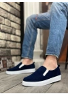 BA0339 Bağcıksız Kadife Lacivert Beyaz Taban Günlük Erkek Ayakkabı