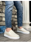BA0339 Bağcıksız Keten Krem Beyaz Taban Günlük Erkek Ayakkabı