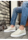 BA0339 Bağcıksız Keten Krem Beyaz Taban Günlük Erkek Ayakkabı