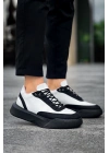 Ba0354 Günlük Bağcıklı Erkek Beyaz Parçalı Siyah Yüksek Taban Erkek Spor Ayakkabı