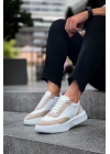 Ba0354 Günlük Bağcıklı Erkek Krem Parçalı Beyaz Yüksek Taban Erkek Spor Ayakkabı