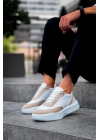 Ba0354 Günlük Bağcıklı Erkek Krem Parçalı Beyaz Yüksek Taban Erkek Spor Ayakkabı
