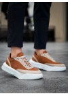 Ba0354 Günlük Bağcıklı Erkek Yüksek Taban Krem Detaylı Taba Süet Erkek Spor Ayakkabı
