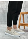 BA0355 Bağcıksız Keten Beyaz Klasik Corcik Erkek Ayakkabı