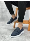 BA0355 Bağcıksız Keten Lacivert Klasik Corcik Erkek Ayakkabı