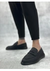 BA0355 Bağcıksız Keten Siyah Taban Klasik Corcik Erkek Ayakkabı