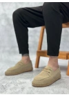 BA0358 BOA Doğal Deri Tozu Bağcıklı Kauçuk El Yapımı Espadril Taban Bej Renk Erkek Ayakkabı