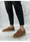 BA0358 BOA Doğal Deri Tozu Bağcıklı Kauçuk El Yapımı Espadril Taban Taba Renk Erkek Ayakkabı