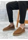 BA0359 BOA Doğal Deri Tozu Bağcıksız Kauçuk El Yapımı Espadril Taban Taba Renk Erkek Ayakkabı