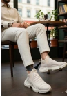 BA0401 Bağcıksız Rahat Yüksek Taban Krem Erkek Spor Yarım Bilek Bot